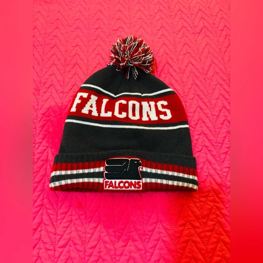 FALCONS Pom-Pom Beanie - Red, Black, and White